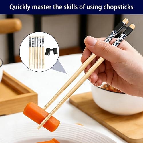 Chopsticks for Beginners, 5 Pairs Reusable Training Chopsticks, Chop Sticks for Beginners ,Reusable Training Chopstick Adults with Assistive Features Dishwasher Safe (Black) thumbnail 5