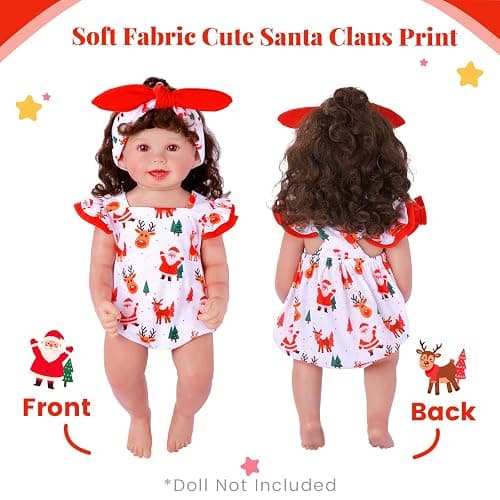 BABESIDE Reborn Baby Doll Clothes for 17- 22 Inch Dolls, Cute Santa Pattern Realistic Baby Doll Clothes Outfits with Headband, for Girls thumbnail 3
