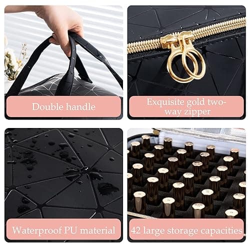 Uross Nail Polish Organizer Bag Holds 42 Bottles Nail Polish & Nail Lamp, Gel Nail Polish Organizers and Storage box for Nail Tech, Nail Kit Supplies Organizer Case - Black thumbnail 4