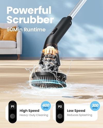 Leebein Electric Spin Scrubber, 2026 Upgraded Cordless Cleaning Brush Bathroom Scrubber, IPX7 Waterproof Electric Scrubber with 7 Brush Heads, Extendable Long Handle Power Scrubber for Bathtub Floor thumbnail 2