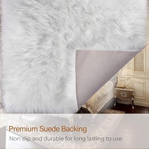 LOCHAS Soft Fluffy Faux Fur Rugs for Bedroom Bedside Rug 2x3 Feet, Washable, Furry Sheepskin Area Rug for Living Room Girls Room, Luxury Shag Carpet Home Decor, White thumbnail 5