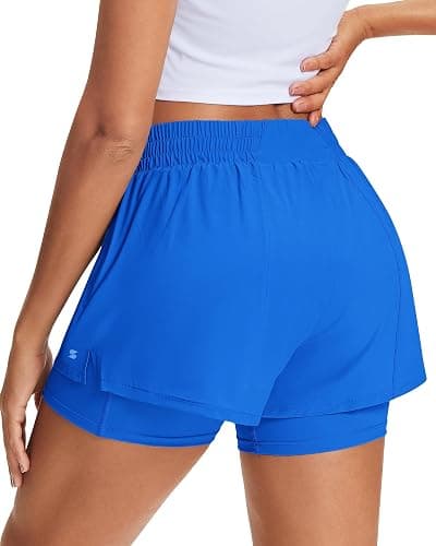 Stelle Women's 2 in 1 Running Shorts Athletic Workout Gym Shorts High Waisted Shorts with Liner Zipper Pockets thumbnail 2