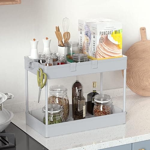 SPACELEAD 3 Tier Rolling Cart with Wheels, Storage Craft Art Trolley Organizer Serving, 3 Hanging Baskets Easy Assembly, for Office, Living Room, Kitchen, Gray thumbnail 2