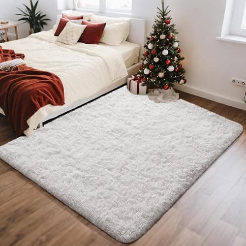 Ophanie White Rugs for Bedroom Fluffy, 4x6 Nursery Soft Fuzzy Shag Plush Shaggy Bedside Area Rug, Living Room Carpet for Girls Kids Baby Teen Dorm Home Decor Aesthetic - Image 1