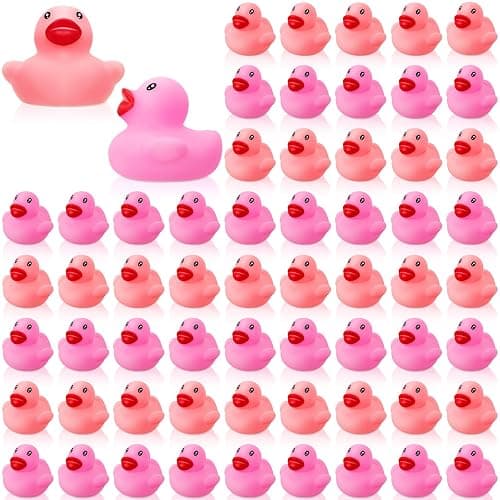 Lenwen 100 Pcs Mini Rubber Ducks 1.57" Rubber Ducks Bulk Baby Shower Party Favors Squeak & Float Duckies Pool Bath Toys for Kids Boys Girls Birthday Gifts Classroom Carnival Prizes(Pink, Rose Red) - Image 1