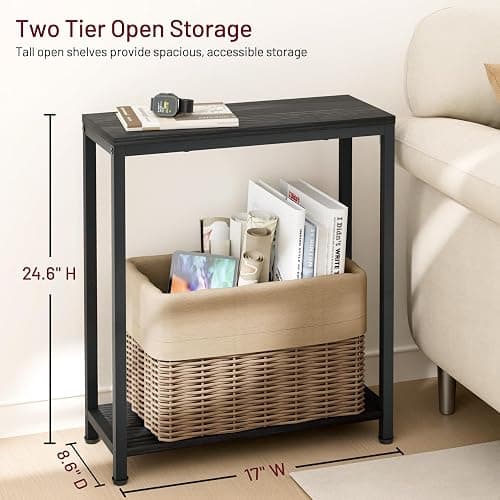 SLEEPING LAMB Narrow Small Side Table for Small Space, 2 Tier Sofa Skinny End Table for Living Room, Bedroom Beside Slim Nightstand, Rustic Black thumbnail 5