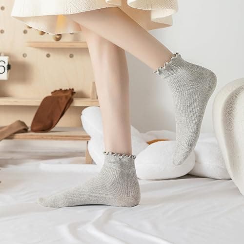 Hstyle 6 Pairs of Ruffle Socks Women, Cute Ruffle Ankle Socks thumbnail 2