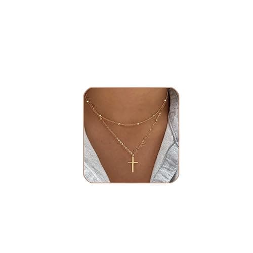 Cross Necklace for Women Girls, Dainty 14K Gold Silver Plated Cross Choker Pendant Jewelry Non Tarnish Waterproof Trendy Cute Simple Small Necklace Easter Christian Baptism Religious Faith Jewelry Gifts - Image 1