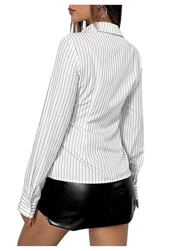 SweatyRocks Women's Striped Button Down Slim Fit Shirt Long Sleeve Collar Work Blouse Tops thumbnail 2