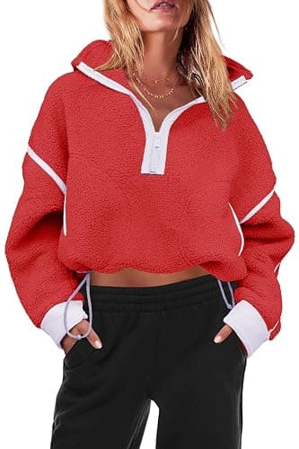 Panadila Womens Half Zip Sherpa Fleece Pullover Soft Oversized Sweatshirt with Pockets Warm Fuzzy Sweater thumbnail 2