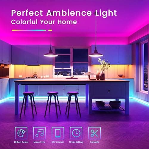 TJOY 50ft Bluetooth LED Strip Lights, Music Sync 5050 LED Light Strip RGB Color Changing LED Lights Strip with Phone Remote, LED Lights for Bedroom Kitchen TV Party TIKTOK DIY (APP+Remote +Mic) thumbnail 2