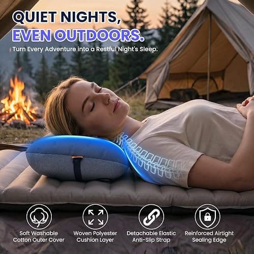 Inflatable Camping Pillow - Ultralight Compact Air Pillow for Travel, Backpacking & Hiking - Ergonomic Neck & Lumbar Support - Portable Inflatable Pillow with Removable Washable Cover - (Grey 2 Pack) thumbnail 7
