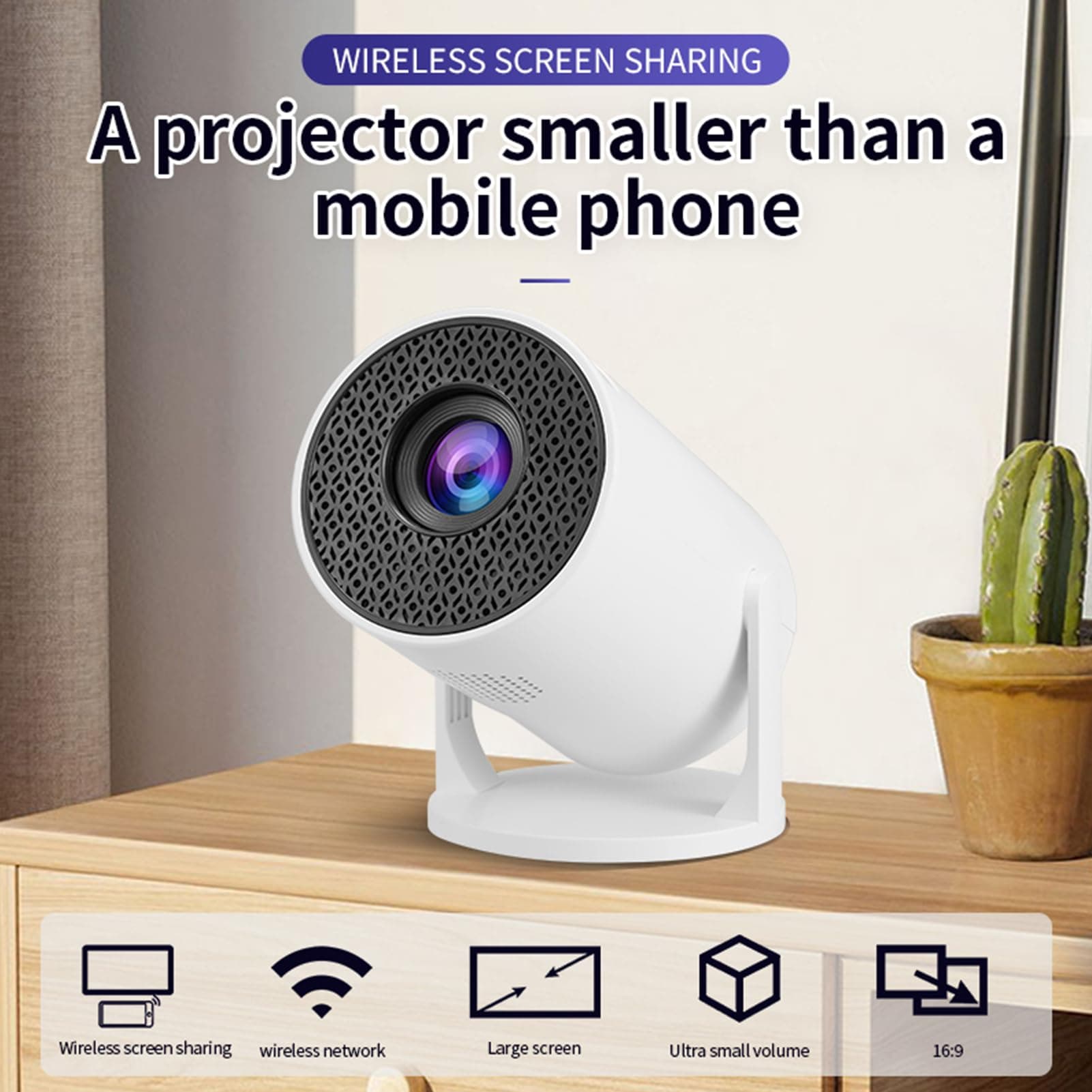 Mini Projector with WiFi and Bluetooth, 1080P Full HD Video Projector, 150 ANSI, 8000LM, Auto Keystone, 270° Rotatable Outdoor Film Projector for Telephone/TV Stick/Laptop thumbnail 2
