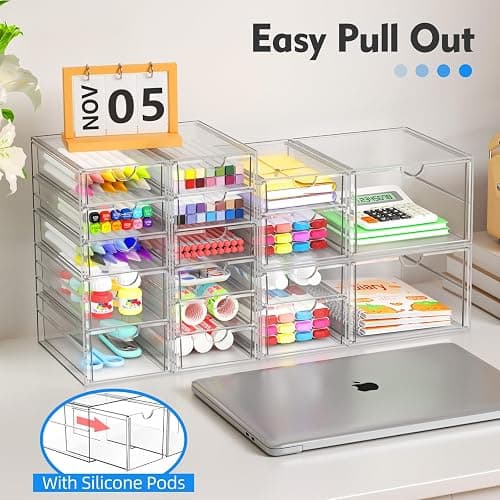 Acrylic Makeup Organizer with 13 Drawers, Bathroom Counter Organizer, Acrylic Organizers, Desk Organizer, Office Supplies, Storage Drawers for Cosmetic, Pencil, Coffee, etc 3 Pack thumbnail 5