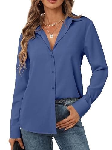 hearain Women's Button Down Shirts Long Sleeve Basic Classic Soft Shirt Collared Fashion Dressy Casual Blouses thumbnail 4