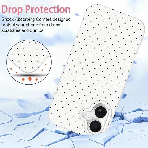 Hython for iPhone 17 Case Cute Polka Dot Aesthetic Design Simple Cover 6.3", Thin Slim Anti-Scratch Soft TPU Bumper Shockproof Rubber Protective Phone Cases for Women Girls, Glitter Magnetic White thumbnail 5