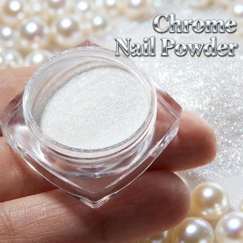 White Pearl Chrome Nail Powder,Iridescent Mirror Effect Aurora Magic Pearlescent Nail Jewelry Glitter Powder Holographic Pigment, Symphony Mermaid Pearl Glitter Dust Kit,DlY Nail Art Decorations thumbnail 9