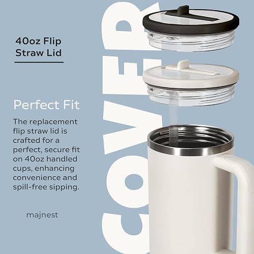 2 Pcs Stanley Lid Replacement 40 Oz,Flip Straw Reusable Stanley Cup Lids Spill Proof 40oz, H2.0 Quencher Protour Tumbler, Spill Proof Cover, Spill-Proof Design, Quencher Cup Accessories - CREAM thumbnail 2