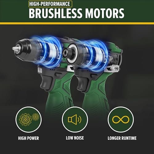 Prostormer Cordless Drill and Impact Driver Set, 17V Brushless Power Tool Kit Included 3/8” Drill & 1/4” Impact Driver with 2 Batteries, Charger, 23pcs Bits and Tool Case thumbnail 3