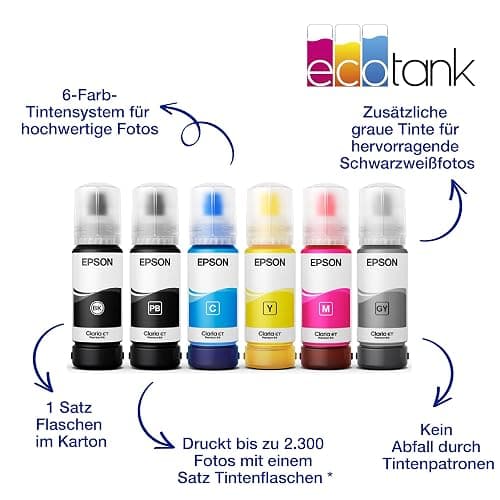 Epson EcoTank ET-8500 Tintentankdrucker | Fotodruck | 6-Farb-Tintensystem | WLAN | A4 | Drucken, Kopieren, Scannen | 10.9 cm Touchscreen | Duplexdruck | hinterer Papiereinzug thumbnail 5
