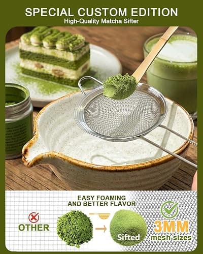 Vaiheng Matcha Whisk Set with Matcha Bowl, Matcha Whisk Holder Matcha Bamboo Whisks, Scoop, Sifter, Mothers Day Gifts for Women Mom Her Girl Friend Home Kitchen Decor Kit for Tea Enthusiasts thumbnail 4