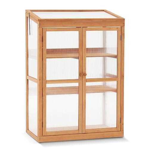 MCombo Wooden Cold Frame Greenhouse, Raised Flower Planter Shelf Protection for Outdoor Indoor Use, 0760 (Orange) - Image 1