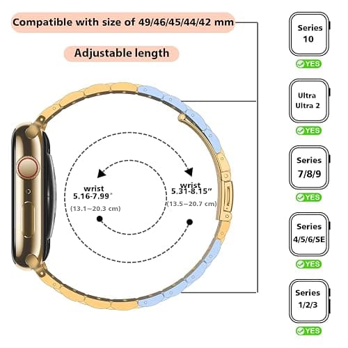 Tasikar Thin Metal Band Compatible with Apple Watch Band 49mm 46mm 45mm 44mm 42mm Women Stainless Steel Replacement Strap Compatible with iWatch Ultra SE Series 10 9 8 7 6 5 4 3 2 1, Gold thumbnail 3