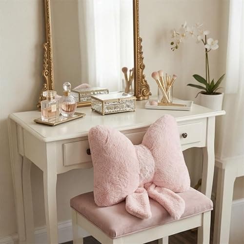 CAYAMBE DECOR Pink Bow Pillow - Aesthetic Coquette Bowknot Decorative Pillow for Bedroom, Cute Velvet Ribbon Knot Cushion for Girls Room Decor, Large 16x13in Soft Plush Throw Pillow for Bed or Sofa thumbnail 2