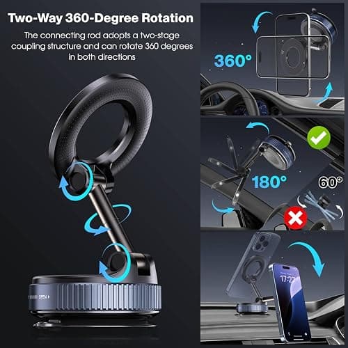 Jikasho Vacuum Magnetic Suction Phone Holder, Foldable and Retractable Hands-Free Suction Cup Phone Mount for Car/Gym/Mirror/Smooth Surface, Compatible with iPhone Android and All Smartphones (Black) thumbnail 6