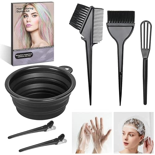 ROOHUA 8 Pcs Hair Dye Kit with Brush, Reusable Home Salon Color Hair Tools | Complete set:bowl,brush,comb,clips,disposable gloves & shower cap, easy mixing & application,for bleaching,dyeing (8, Black) - Image 1