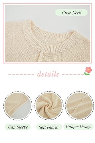 Saodimallsu Womens Summer Cap Sleeve Tops Casual Crew Neck Loose Fit Knit Lightweight Sweater Pullover Top thumbnail 4