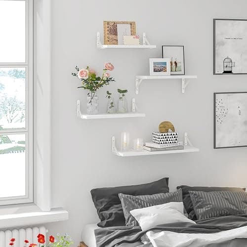 YGEOMER Floating Shelves for Wall, Different Sizes White Wall Shelves for Living Room, Bathroom, Bedroom, Kitchen, Home Decor (Set of 4) thumbnail 5