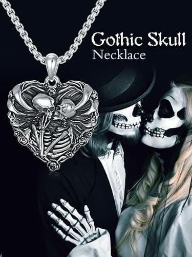 LILALO Christmas Gifts Skull Necklace S925 Sterling Silver Skeleton Lover Necklace Skeleton Skull Gothic Jewelry thumbnail 2