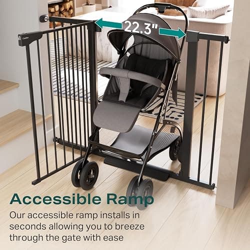 Cumbor 36" Extra Tall Baby Gate for Dogs and Kids with Wide 2-Way Door, 29.7"- 46" Width, and Auto Close Personal Safety for Babies and Pets, Fits Doorways, Stairs, and Entryways, Black thumbnail 7