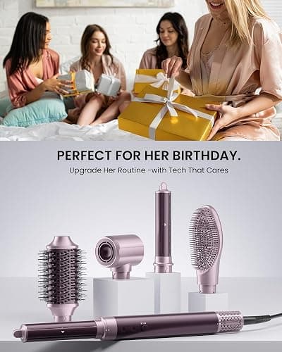 MESCOMB Dual Voltage Hair Dryer Brush - 5 in 1 Hair Styler for Travel | Drying, Curling, Straightening and Volumize with Auto-Wrap Curlers for Europe & Worldwide Use (100V–240V) Gift for Women thumbnail 7