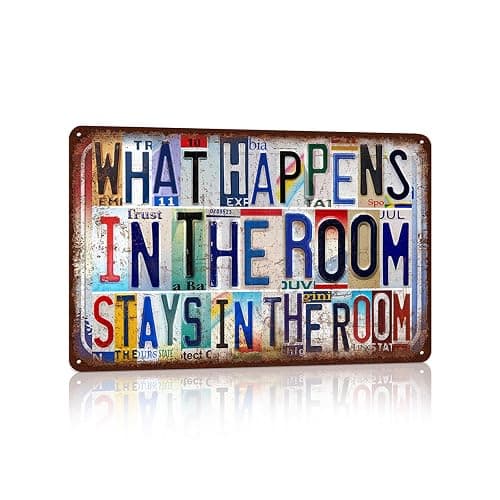 JBYMsign Vintage Wall Decor Inspirational Quotes Metal Sign Tin Signs Poster - What Happens In The Room Stays In The Room - Image 1