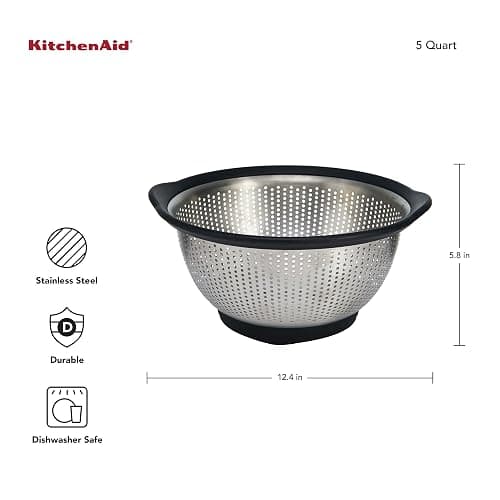 KitchenAid Stainless Steel Colander, 5 Quart, Black thumbnail 3