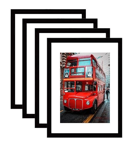 Pojah 11x14 Picture Frame Set of 4, Black Photo Frame With Mat for 8x10 or 11x14 Without Mat, PVC Glass, Wall Home Office Decor - Image 1