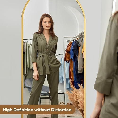 DUMOS Arched Full Length Mirror with Stand 71"x26" Floor Standing Aluminum Frame for Bedroom Body Hanging Leaning Modern Simple Home Decor Shatter-proorf Nano Glass Wall Living Room Cloakroom Gold thumbnail 5
