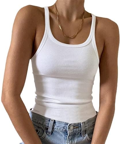 Artfish Women's Sleeveless Tank Top Form Fitting Scoop Neck Ribbed Knit Basic Cami Shirts - Image 1