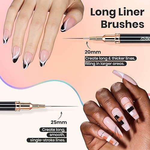 Beetles Liner Brushes for Nails 5pcs, Metallic Nail Art Brushes Black | Nail Liner Brushes Sizes 5/9/15/20/25mm with Palette Holder, Nail Art Pens with Cap, Painting Lines Details Nails Art Tools thumbnail 5