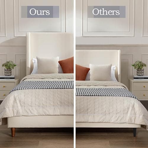 NTYUNRR California King Size Upholstered Bed Frame, 54" Tall Headboard Wingback Platform Bed Frames, Elegant Simplicity/Strong Wood Slats Support/No Box Spring Needed/No Noise, Beige Boucle thumbnail 5