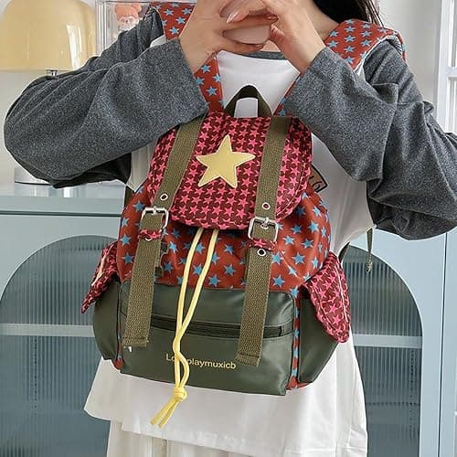 NCDUANSAN Dopamine retro backpack, suitable outdoor hiking, leisure commuting, fashion sports cycling lightweight design cute (green) thumbnail 7