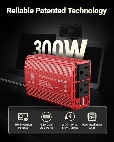 BESTEK Power Inverter DC 12V to AC 110V - 300W Car Plug Adapter Outlet with 4.8A Dual USB Fast Charging Port - Car Charger Cigarette Lighter Adapter for Phone, Laptop on Road Trip - Aluminum Housing thumbnail 2