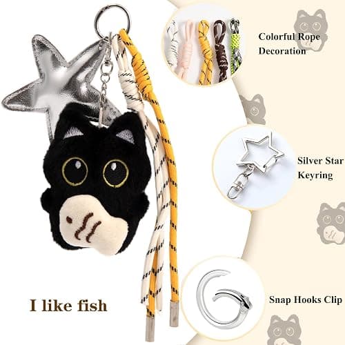 HONYJOOM Bag Charm Cute Black Cat Plush Keychain Backpack Purse Key Chain Accessories Gifts for Women thumbnail 6