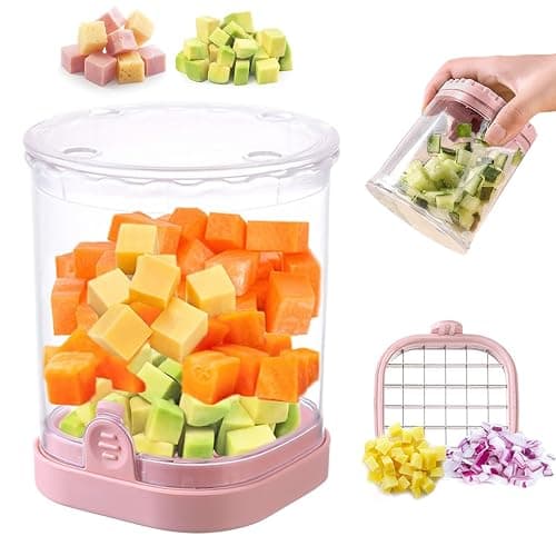 Fruit Chopper Cup - Fruit dicer - Vegetable Chopper - Fruit and Vegetable Speed Chopper with Push Plate - Detachable Fruit Cutter - Kitchen Gadgets - Home Essentials (Pink) - Image 1