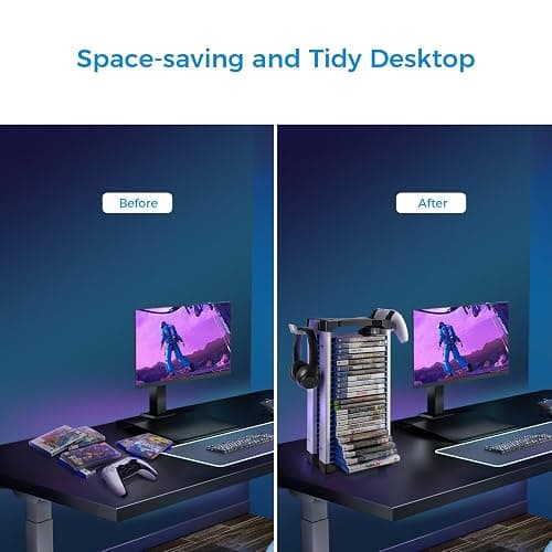 ASFSKY Video Game Storage Tower - 24 Game Holder Stand with 2 Hooks for Controllers Universal Organizer Compatible with PS5, PS4, Xbox, Switch Games (23) thumbnail 5