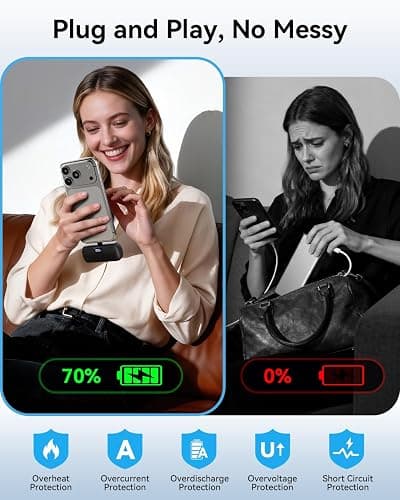 golioklsy [2 Pack Mini Portable Charger USB C, 5000mAh Cell Phone Portable Power Bank, 22.5W Max Fast Charging Battery Pack for iPhone17/16/15/Android etc, Travel Essential, LCD Display, Black&Black thumbnail 7