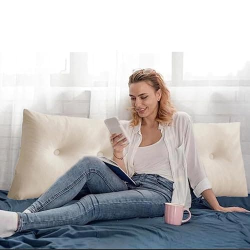 UUluhao Triangular Headboard Pillow Twin Dorm Bed Bolster Cushion Headboard Wedge Pillows Aqua Green,39 * 4.7 * 15.7in Large Wedge Cushions for Sitting in Bed thumbnail 3