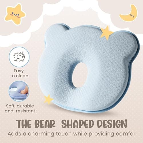 MarBoost Soft and Breathable Baby Pillow with Memory Foam and Bear Design (Blue) thumbnail 5
